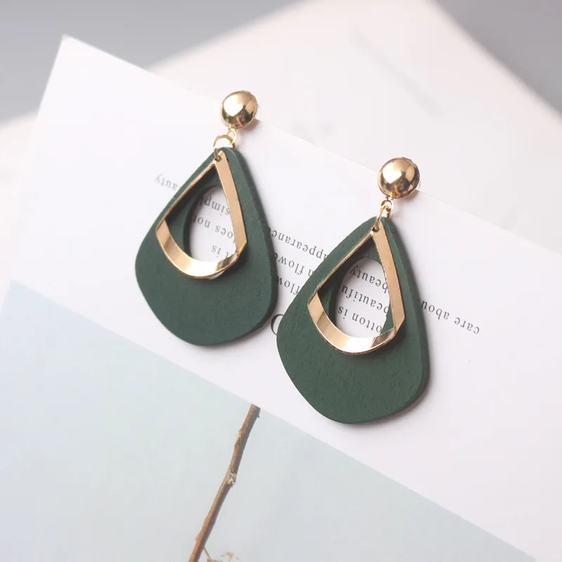 Green Color Pendants Dangle Earrings for Women Painting Plants Drop Earrings Gold Color Top Female Earrings pendientes femme