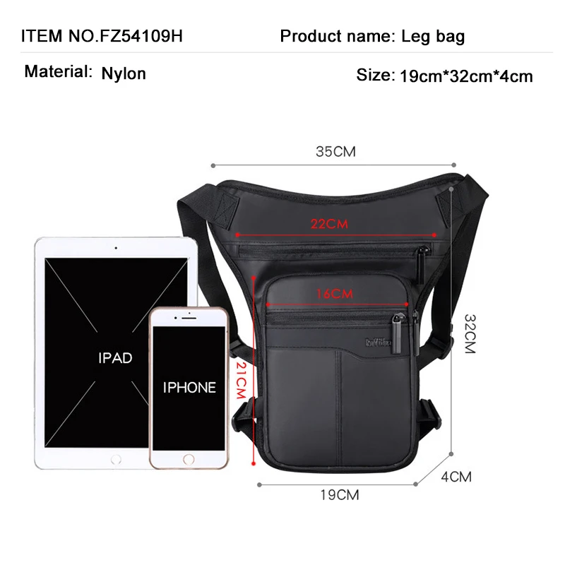 Casual Motorcycle Drop Leg Bag Hip Bum Fanny Pack Waterproof Side Bags For Men Outdoor Riding Travel Bike Waist Bag   Black