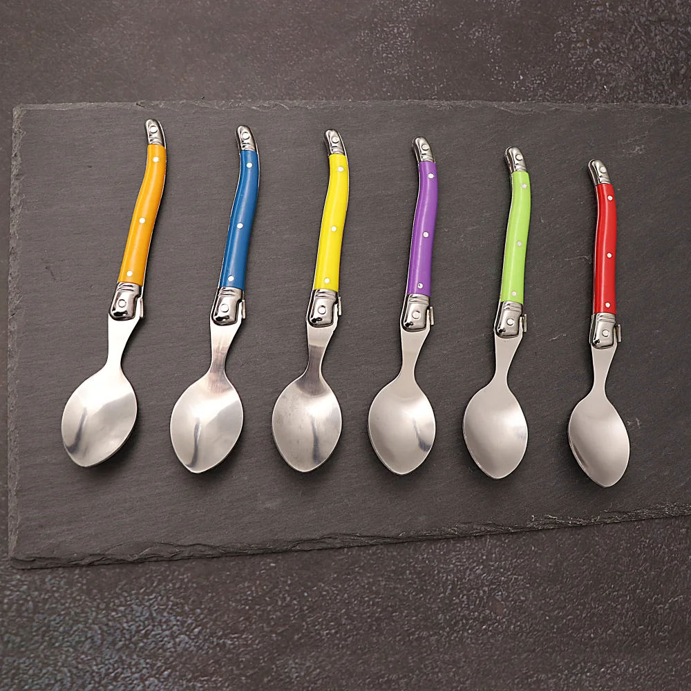 6pcs Stainless Steel Laguiole Coffee Spoons Set Plastic Handle Spoon Set for Tea Tableware Colorful Small Spoon