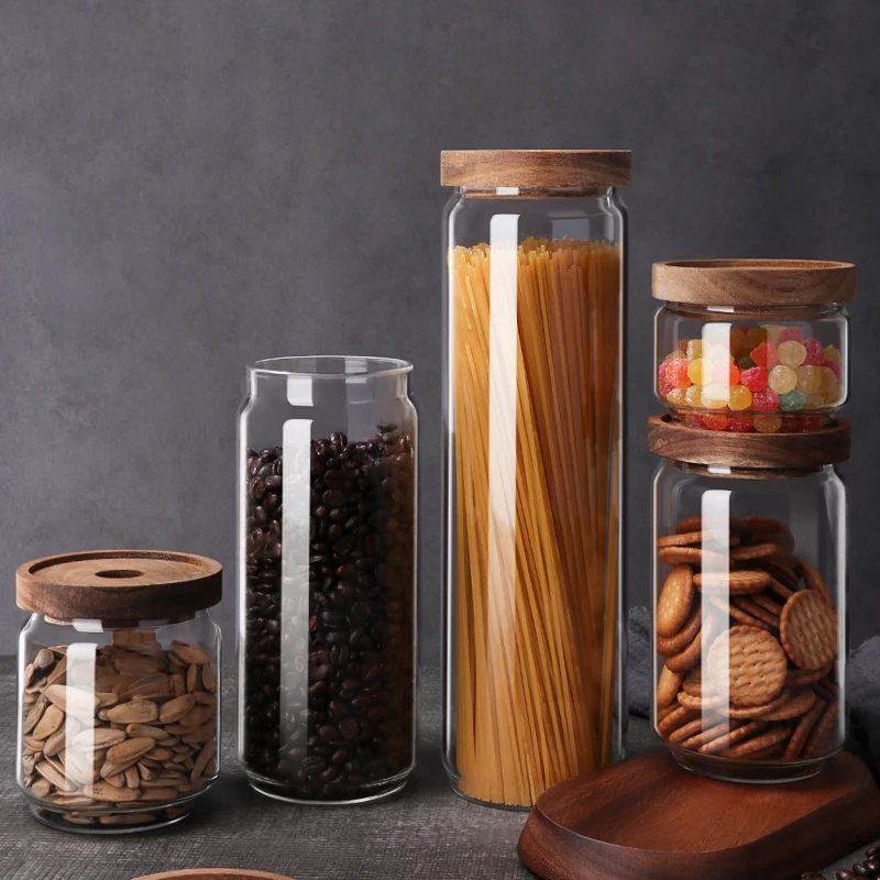 300ML Small Decorative Glass Tea Bottle Jars For Spice Food Candy Loose Tea Bags With Airtight Wood Lids Caps Stackable Vintage