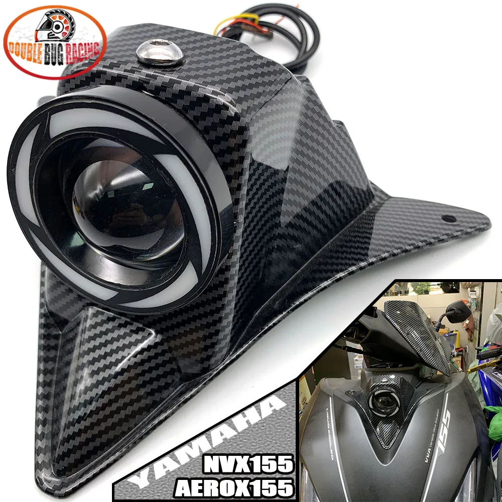 

For NVX155 AEROX155 AEROX-155 Motorcycle Scooter Carbon fiber front LED spotlight rainbow color lens decoration lamp Cover Guard