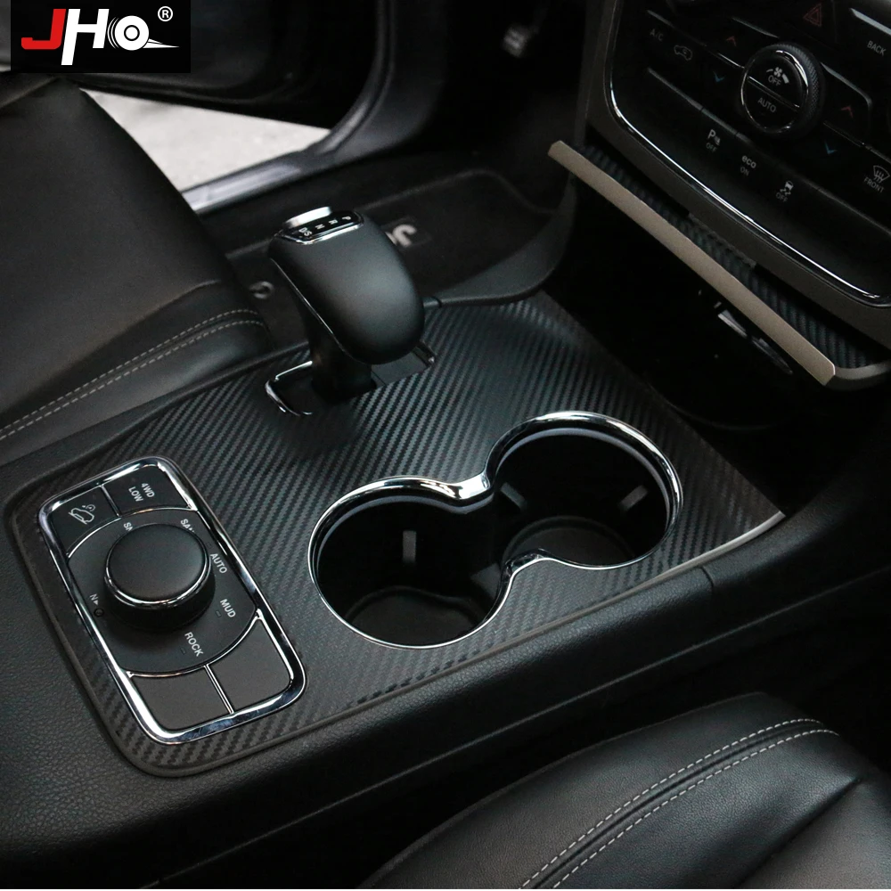 JHO Carbon Grain Sticker Gear Shift Water Cup Holder Panel Cover Stickers For Jeep Grand Cherokee 2014-2020 2019 17 18 2016 WK2