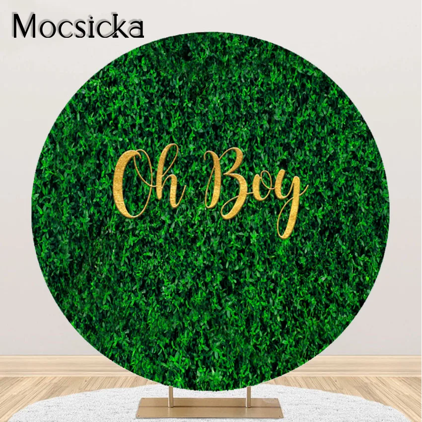 

Mocsicka Green Leaves Oh Boy Backdrop Rustic Jungle Safari Boy Birthday Party Baby Shower Custom Round Circle Cover Background