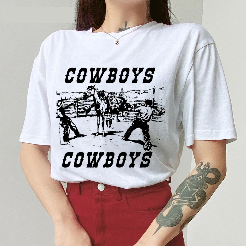 Women's Vintage Fashion Cowboys T-Shirt Summer Cute Casual Short Sleeves Tee Street Style 90s Fashion Shirt