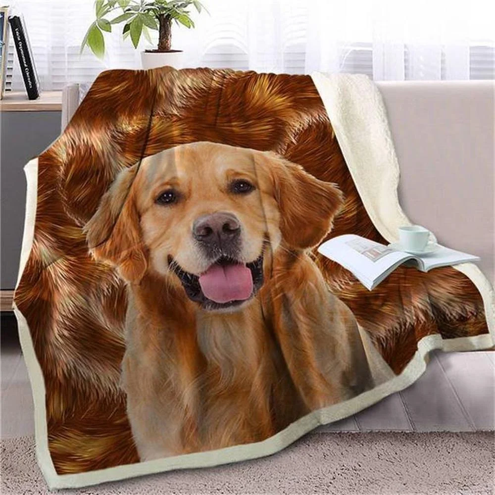 CLOOCL Pet Dog Golden Retriever Blanket 3D Throw blanket Bed Home Office Blanket Double Layer Quilt Sherpa Blanket Drop Shipping