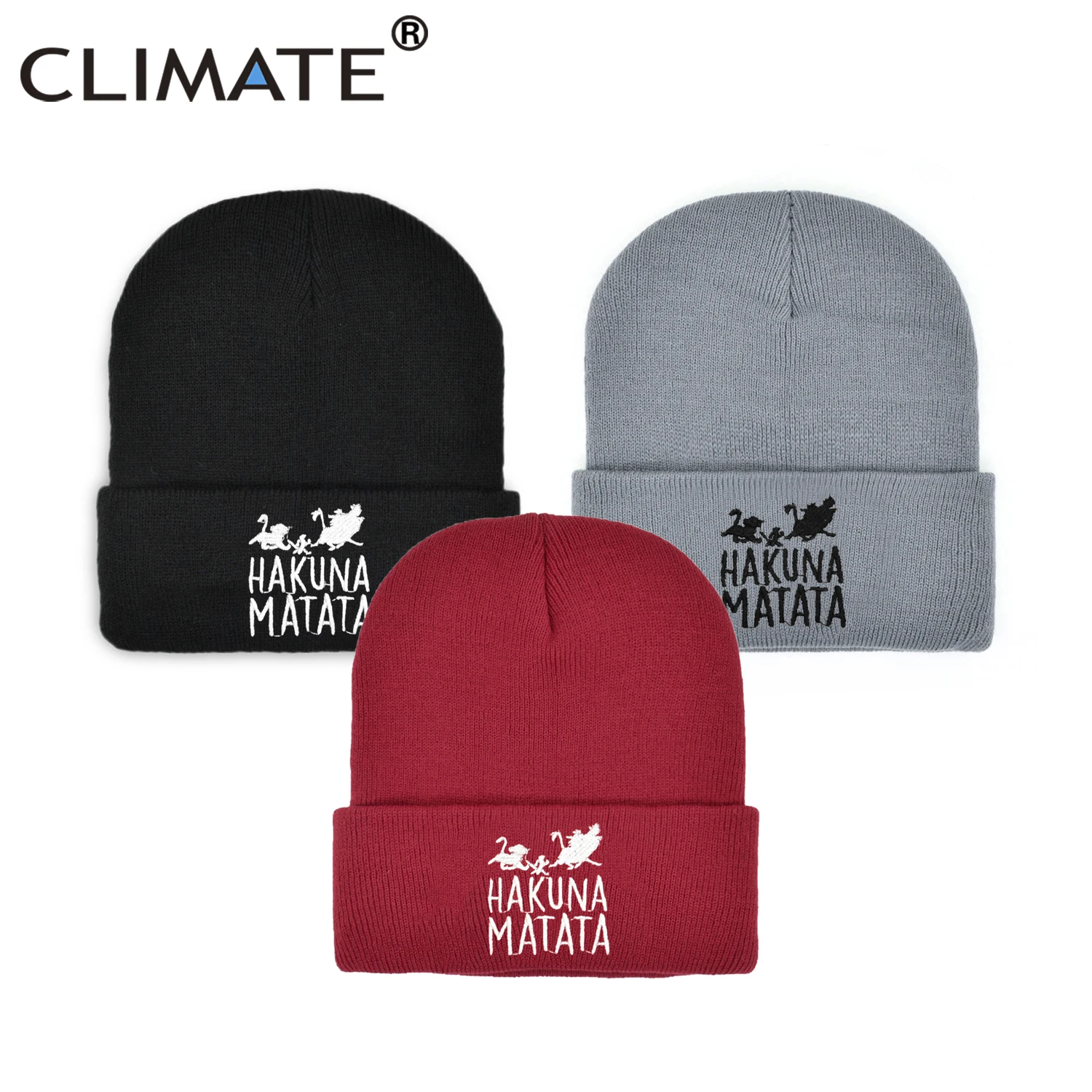 CLIMATE MATATA Beanie Lion Pumba Winter Warm Knitted Hat Hakuna Cool Black Knitted Winter Hat for Men Women