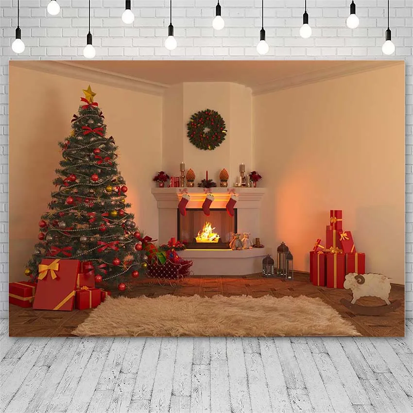 

Avezano Christmas Backdrops Tree Winter Gifts Fireplace Candle Sock Decor Banners Photography Backgrounds Photo Studio Photozone