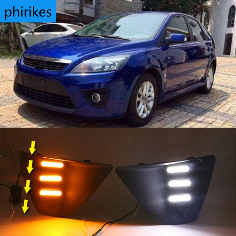 

For Ford Focus 3 MK3 2009-2011 Daytime Running Light for Focus DRL LED Fog Lamp Cover With Yellow Turning Signal Functions