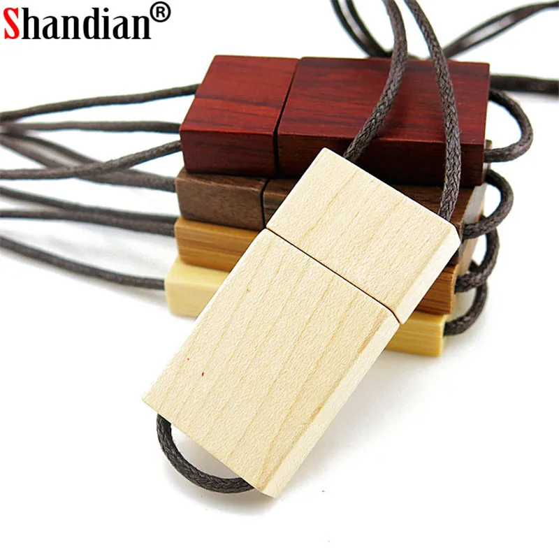 

SHANDIAN Lanyard wooden pendrive 16GB 32GB 64GB wood usb flash drive memory stick u disk thumb pen drive U Disk free custom logo