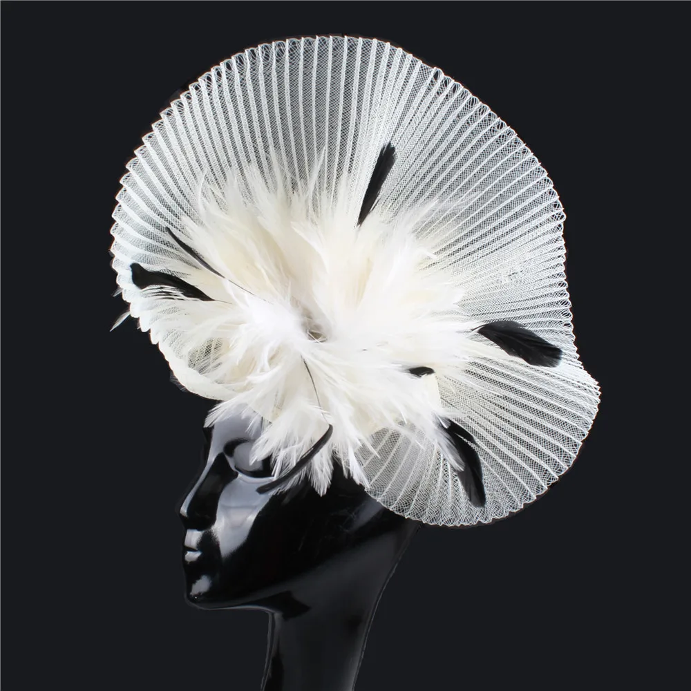 

New Fashion Ivory Fascinators Hat Fancy Feathers Headwear Ladies Bridal Formal Derby Headpiece For Party Tea Hair Accessories