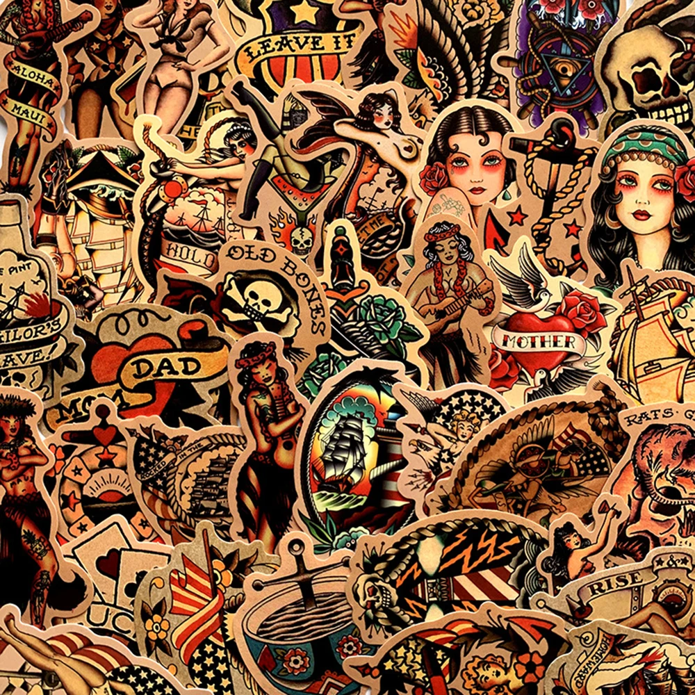 Retro Old School Tattoo Style Stickers, DIY Decals