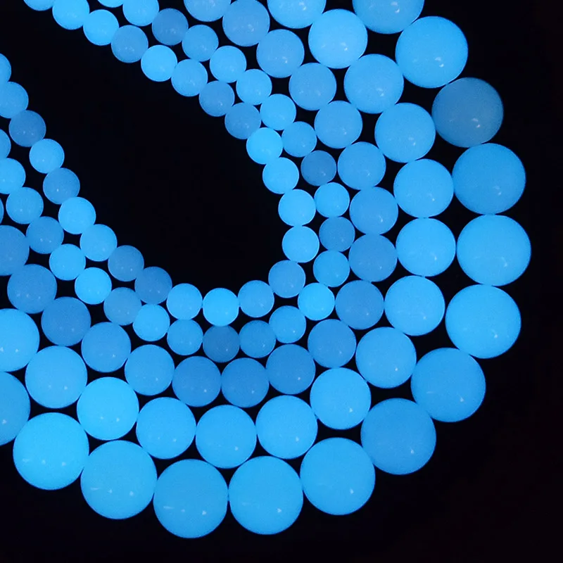 JHNBY Luminous Green/Blue Round Natural Stone 6/8/10/12MM Glow In The Dark Spacers Loose Beads For Jewelry Making DIY Bracelets