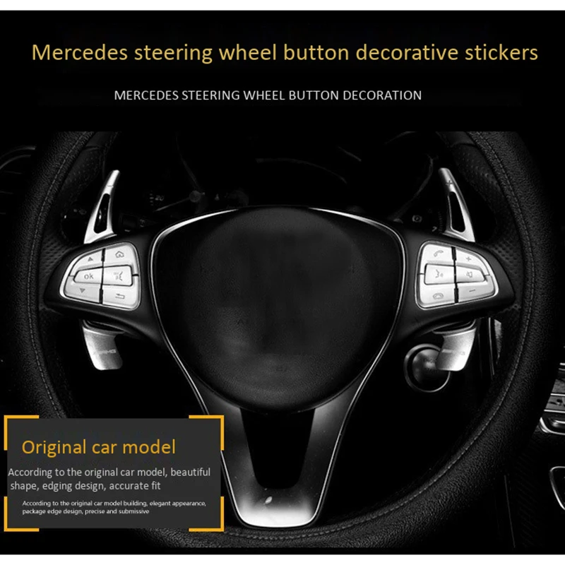 12Pcs Car Styling Steering Wheel Button Covers Trim Stickers for Mercedes Benz GLC X253 2015 2016 & C Class W205 2014 2015 Silve