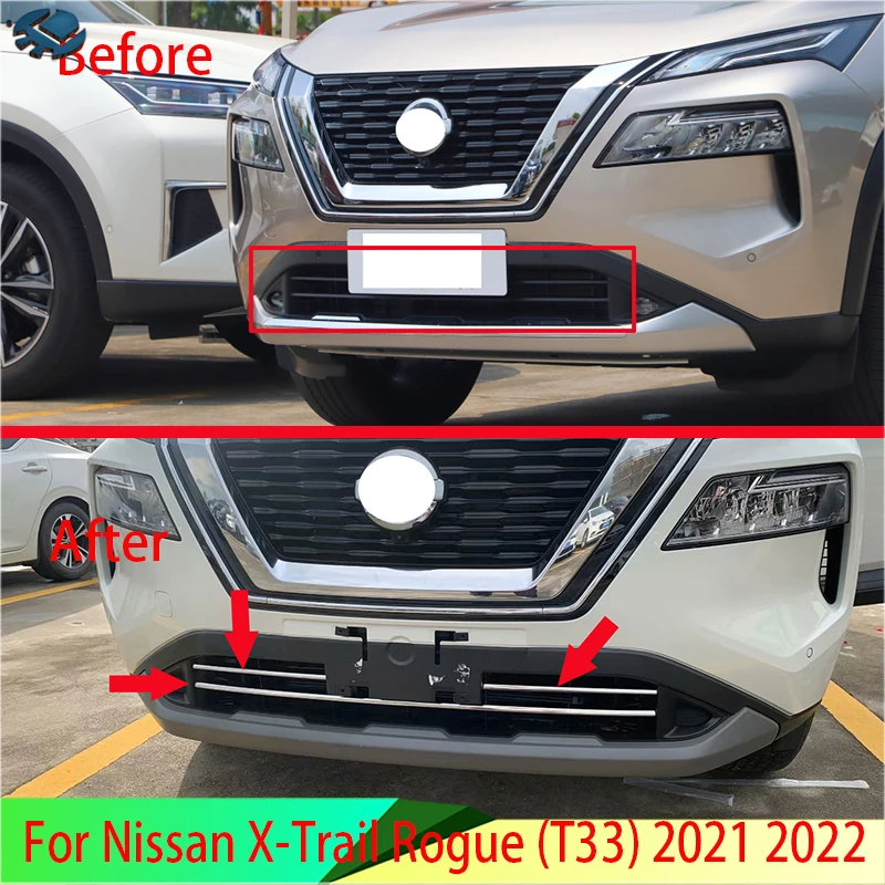 For Nissan X-Trail Rogue (T33) 2021 2022 Stainless Steel Front Grille Accent Cover Lower Mesh Trim Molding Styling Bezel Garnish