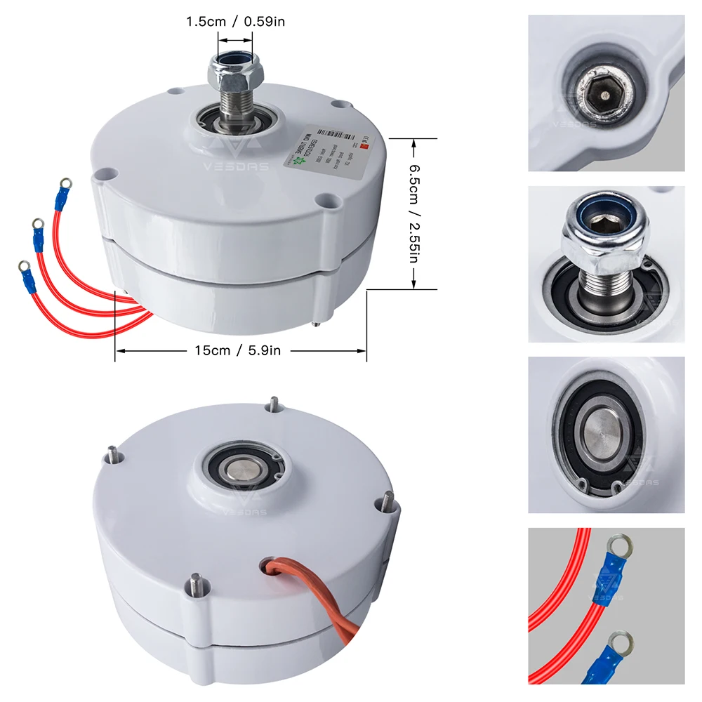 Imagem -02 - Gerador de Ímã Permanente 100w ac 12v 24v Fases Alternadores Turbina Eólica para Bateria Gerador Faça Você Mesmo Motor Diesel