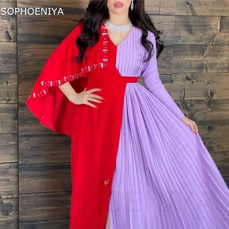 Vestidos de festa de manga comprida feitos sob medida com decote em v vestido de noite feminino abendkleider 2025 dubai caftan vestido de noite robes de soirée