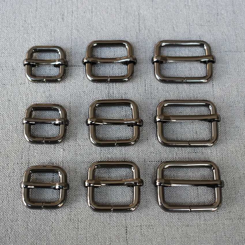 100 Pcs/Lot 15mm 20mm 25mm High Quality Gun Black Plated Metal Buckle Adjuster Slider For DIY Dog Collar Sewing Webbing Handbag