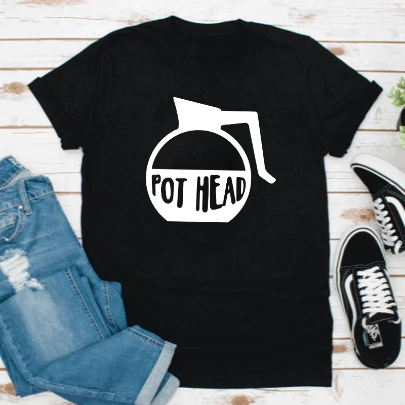 Pot Head Coffee Pun T-shirt High Quality Uniex Short Sleeve Addicted To Coffee Tshirt Funny Women Graphic Tee Shirt Top