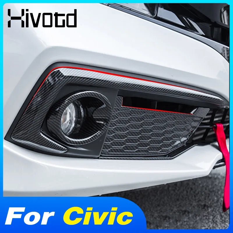 Car Front Bumper Fog Lights Lamps Frame Cover Headlight Plate Trim Sticker Exterior Accessories For Honda Civic 10th 2019-2021