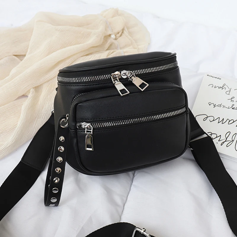 New Arrival Rivet Outdoor Shoulder Bags Female Crossbody Small PU Leather Bag Multifunction Handbag for Women Black Purse