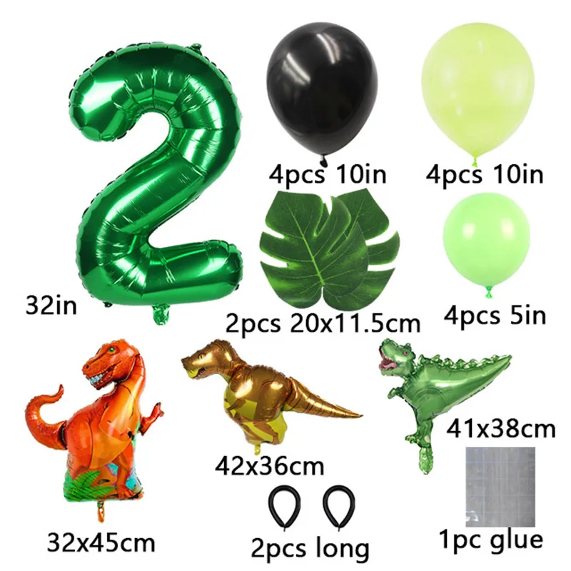 21pcs Jungle Dinosaur Party Balloons Set Mini Dinosaur Balloon Green number Ballon Kids 1 2 3 4 5 Year Birthday Party Decoration