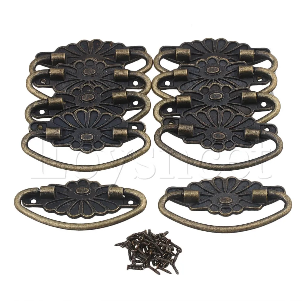 

10x Antique Bronze Chrysanthemum Design Drawer Box Ring Pull Handle