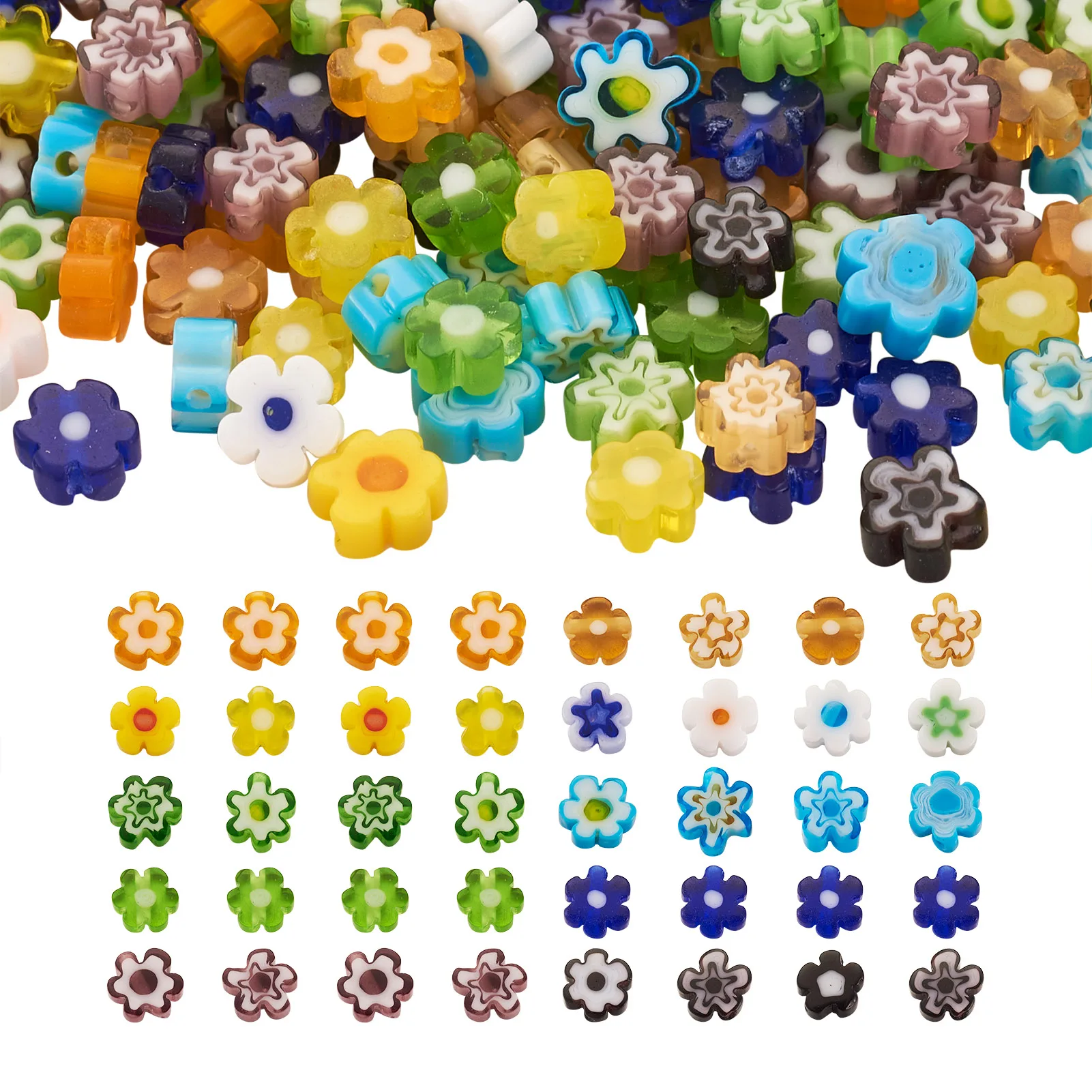 

300Pcs 10 colors Handmade Millefiori Glass Flower Spacer Beads for DIY Bracelet Necklace Earrings Crafts Jewelry Making Supplies