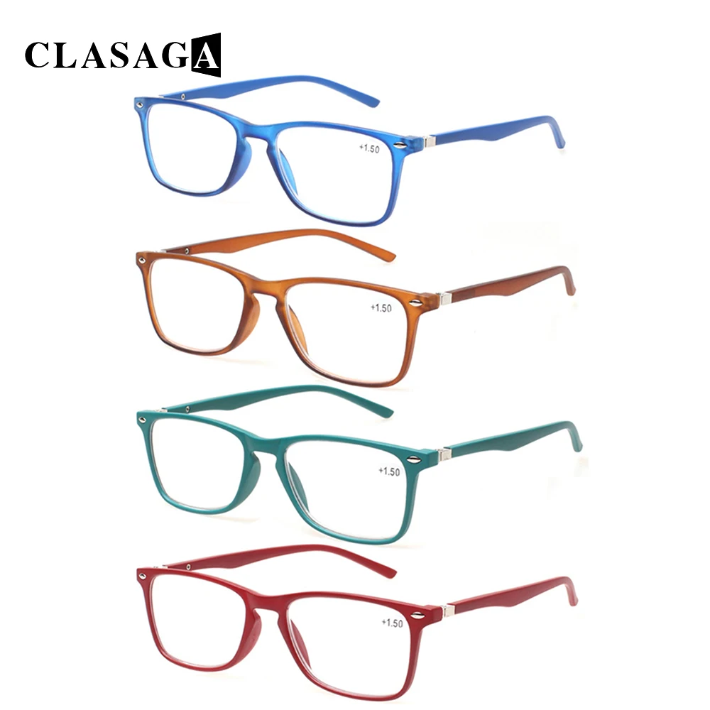 

CLASAGA 4pcs New Metal Frame Prescription Reading Glasses Men and Women Rectangle Frame HD Reader Eyeglasses Diopter 0-600