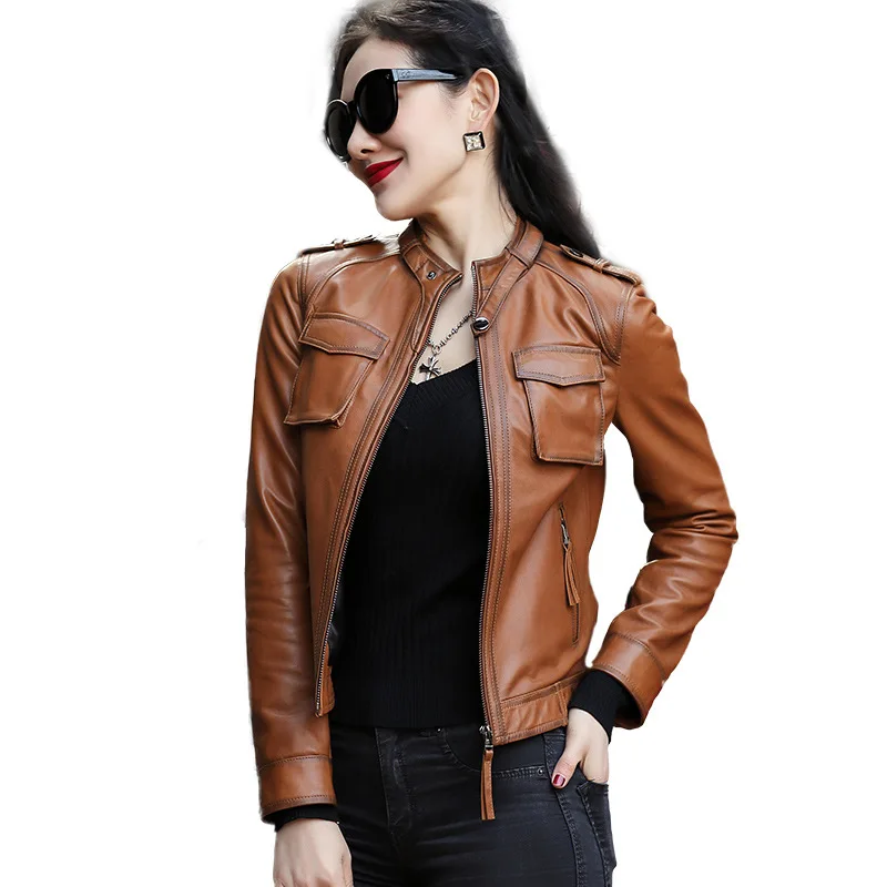 2022 Women Short Locomotive Autumn and Winter New Stand-up Collar Jacket  All-match Leather Jacket G3