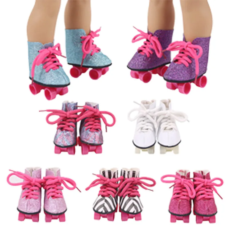 7CM Doll Shoes Pop Roller Skates For 18Inch American&43Cm Reborn Baby Doll Accessories Our Generation Birthday Girl's Toys Gift