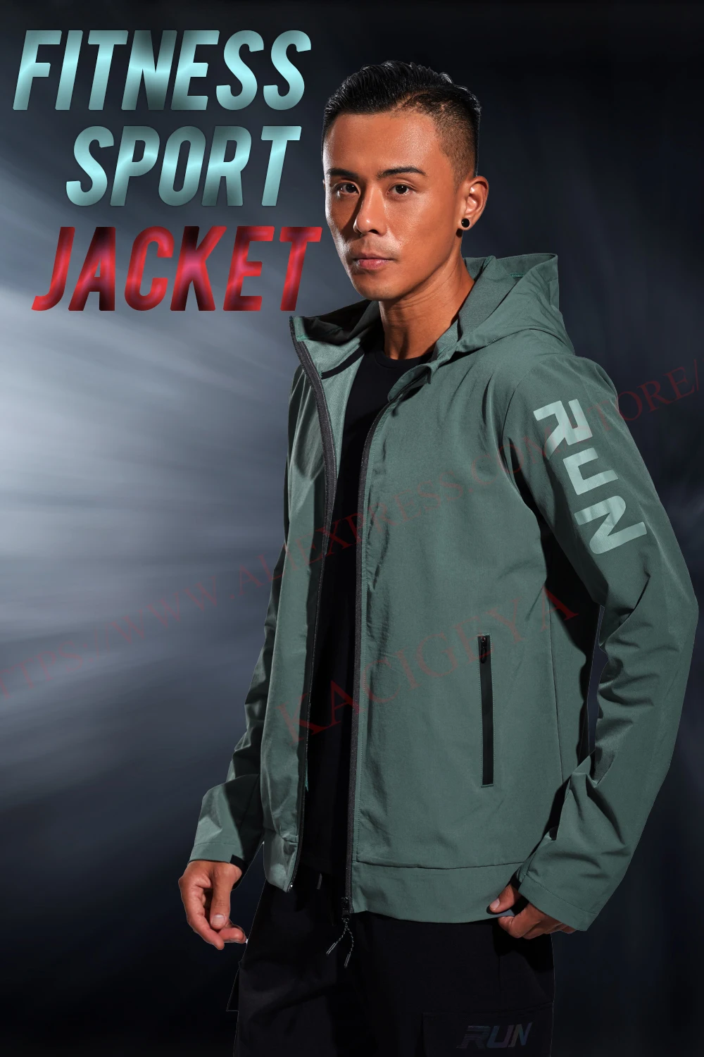 Mens Casual Jacket Sports Zipper Solid Printing Run Hooded Outdoor Fitness Training Long Sleeves Man Streetwear Fashion Coat