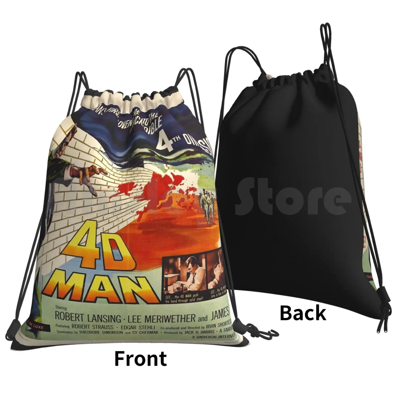 4d Man-1959-Vintage Movie Poster Backpack Drawstring Bags Gym Bag Waterproof 4d Man Movie Movie Movies Vintage Movie