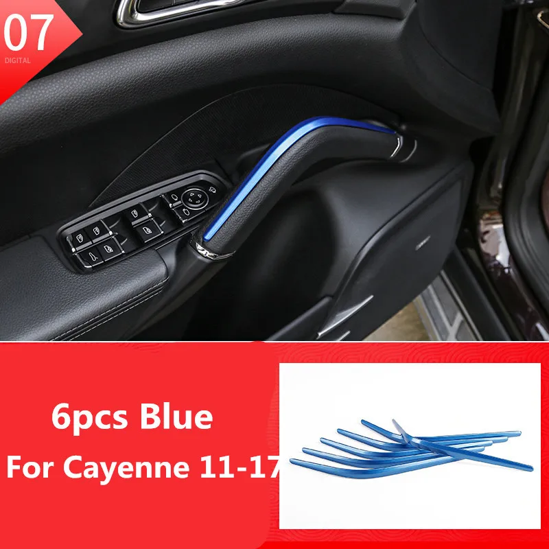 6pcs Car Interior Decoration Door Handle Sticker Moulding Trim for Porsche Cayenne 2011 2012 2013 2014 2015 2016 2017 Styling