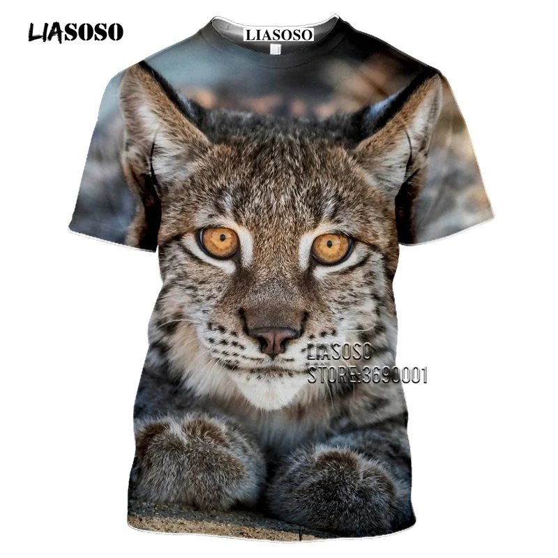 Cat Eurasian Lynx Animal T Shirt 3D Print Women Men\'s Harajuku Casual T-shirt Tee Tops Short Sleeve Plus Size Clothing