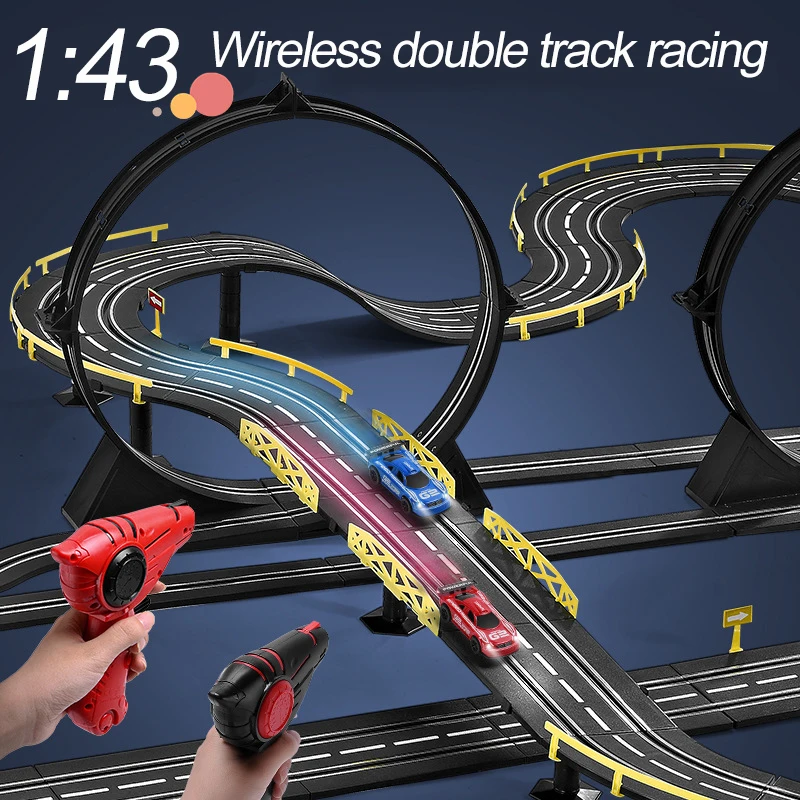 2021Speed Challenge Electric Powered Slot Car Racing Kids Toy Race Track Set Includes 2 Hand Controllers Featuring 1:43 Scale