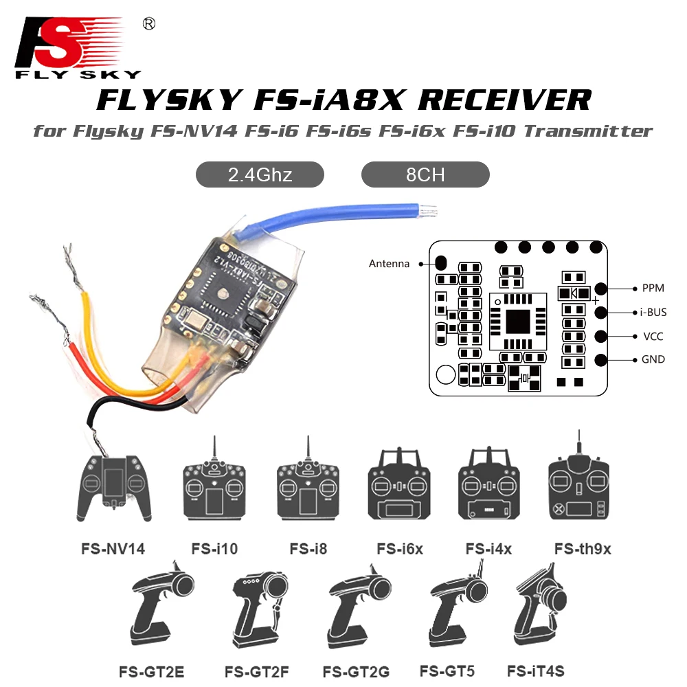 Flysky FS-iA8X AFHDS 2A 2.4G 8CH i-Bus/PPM GFSK FHSS Receiver Nirvana/NV14/i6/i6s/i6x/i8 Transmitter For Rc Car Airplane Model