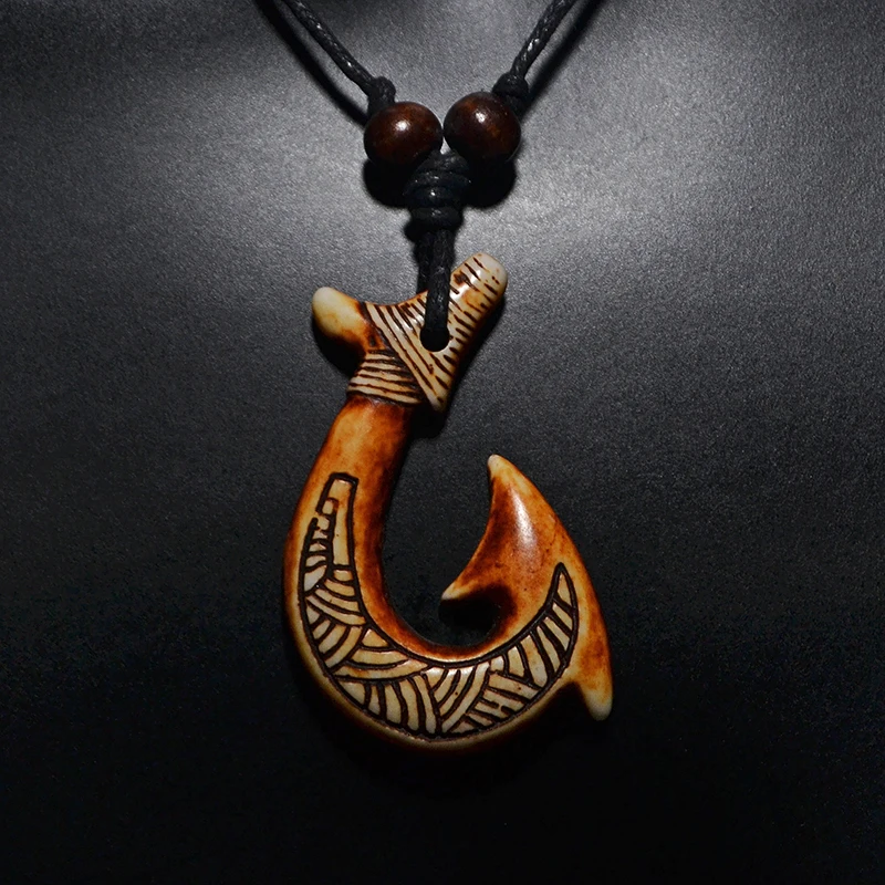 FX003 New Zealand Maori bone necklace Fish Hook pendant man Choker Retro Jewelry Imitation Yak Bone necklace Amulet Gift