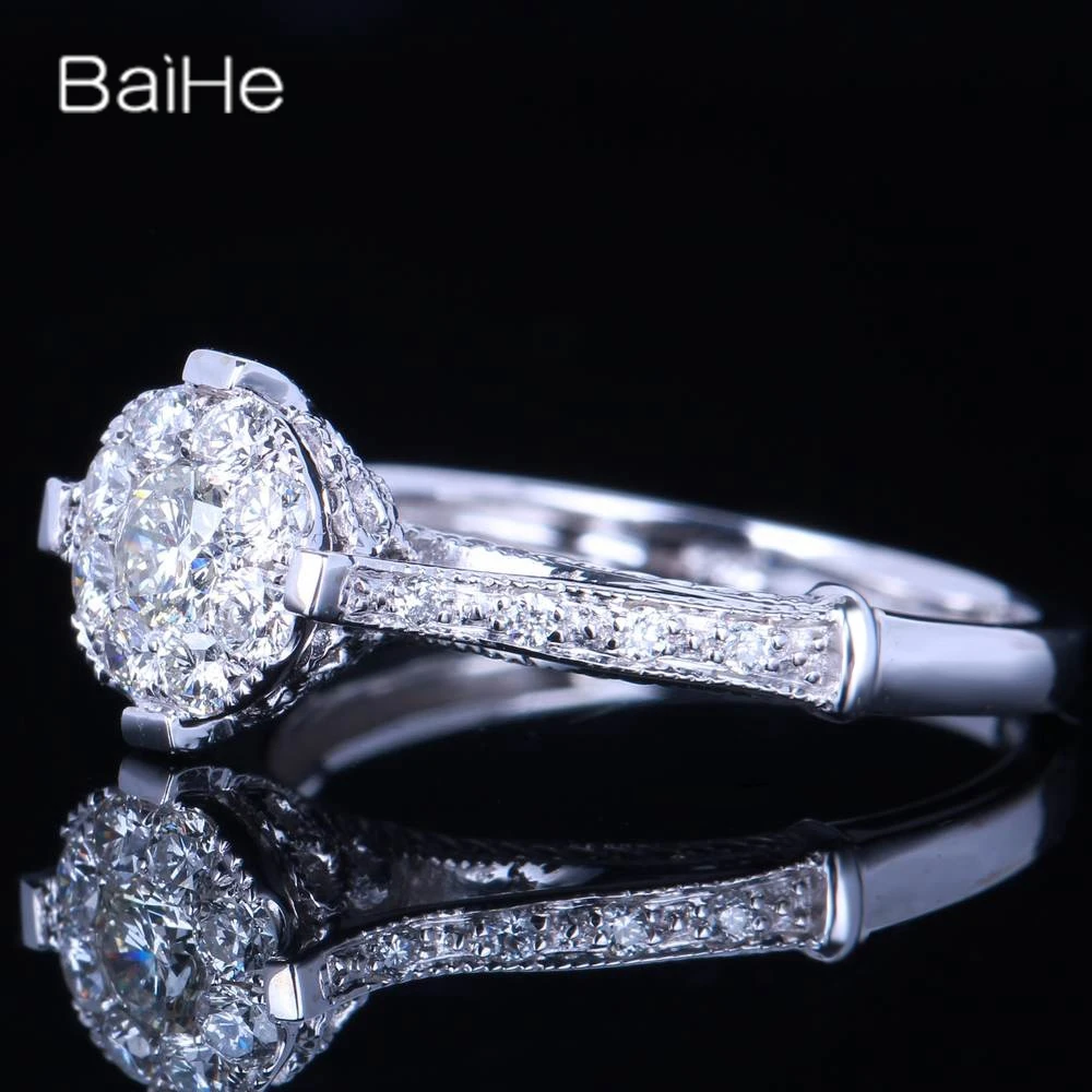 BAIHE Solid 14K White Gold H/SI Genuine Natural Diamond Ring Men Women Wedding Trendy Fine Jewelry Anel diamante anillo diamante