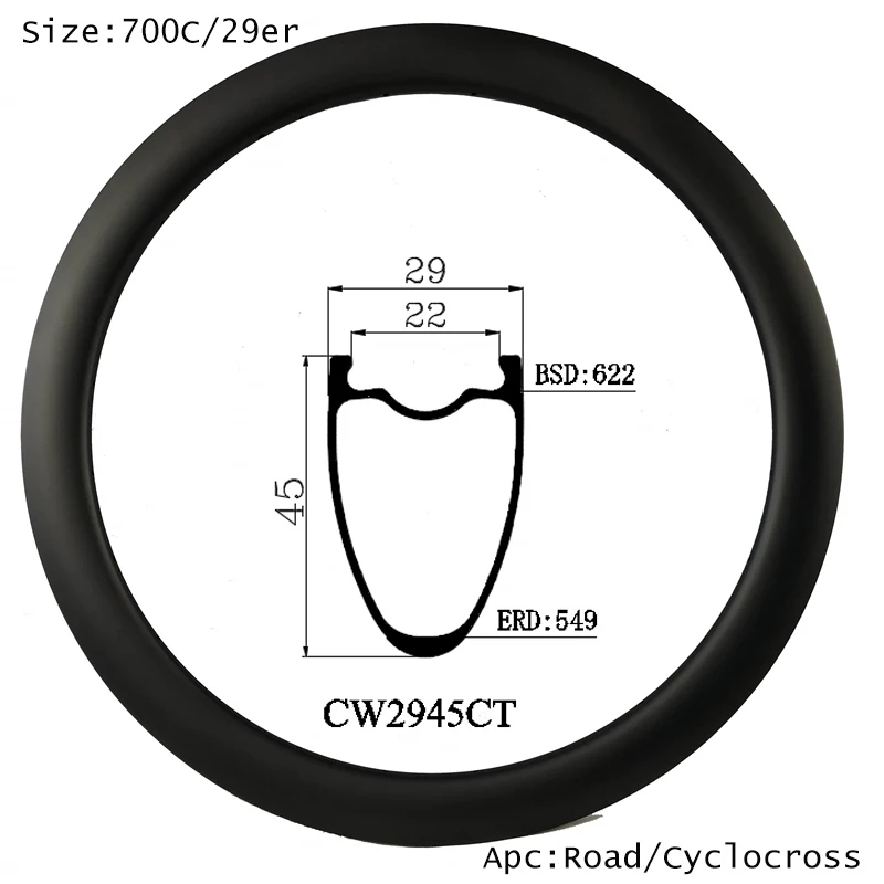 Carbon Bike Rim Light Gravel V/Disc Brake Both Available Cycling Wheel 29mm Width 45mm Depth Clincher Tubeless Design Fast Speed