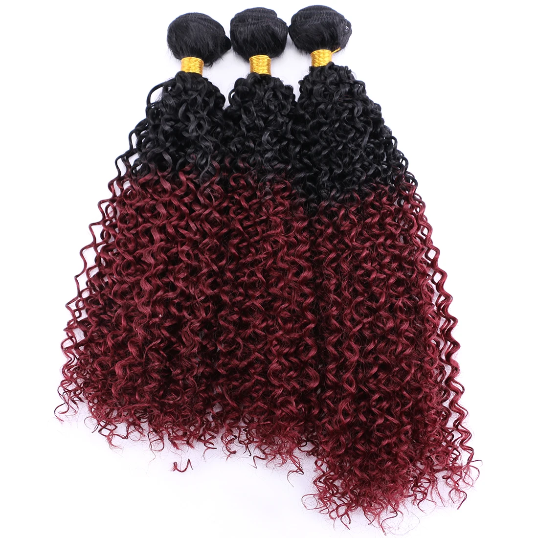 Kinky Curly Synthetic Hair Bundles 100g/pcs Ombre Burgundy Jerry Wave FIber Hair Extensions Wine Red Wavy for Black Women