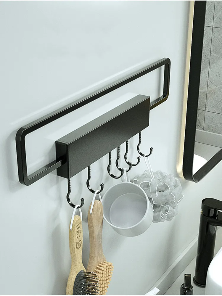 Bathroom Accessories Towel Bars Towel Holder Restroom Towel Rack Space Aluminiium Creative Nordic Wood Punching NO Drilling