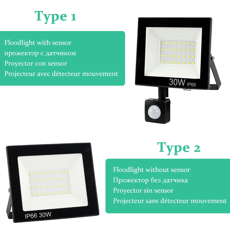 Reflector LED con Sensor de movimiento PIR, lámpara de pared para exteriores, impermeable IP66, 220V, 240V, 10W, 20W, 30W, 50W