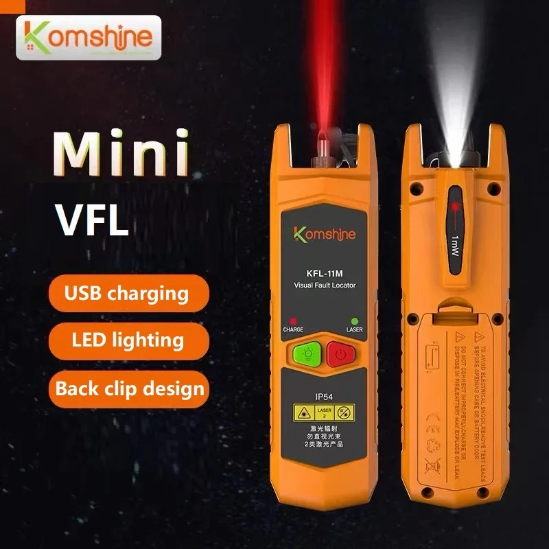 Komshine KFL-11 VLF Laser 30MW/10MW/20MW Visual Fault Locator, Fiber Optic Cable Tester 1-30km SC/ST/FC rechargeable FTTH