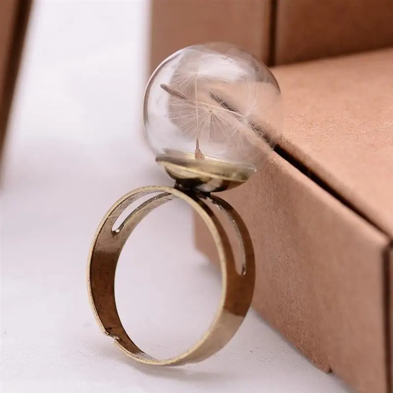 Anillo colgante de diente de león para mujer y niña, accesorio de decoración de bola de cristal, anillo de nudillo para dedo, joyería, accesorios