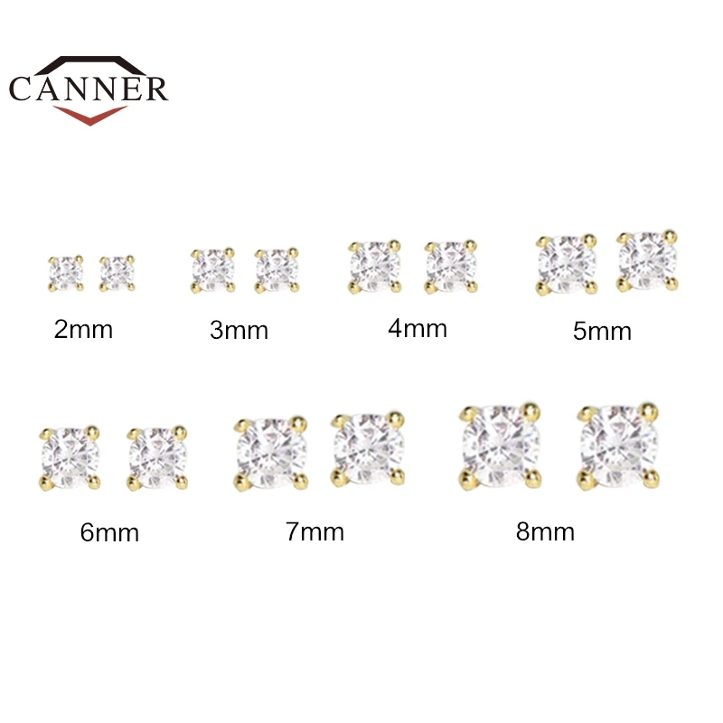 Canner 2/3/4/5/6/7/8mm 925 prata esterlina pequeno zircão brincos de cristal para as mulheres mini piercing brinco jóias pendientes