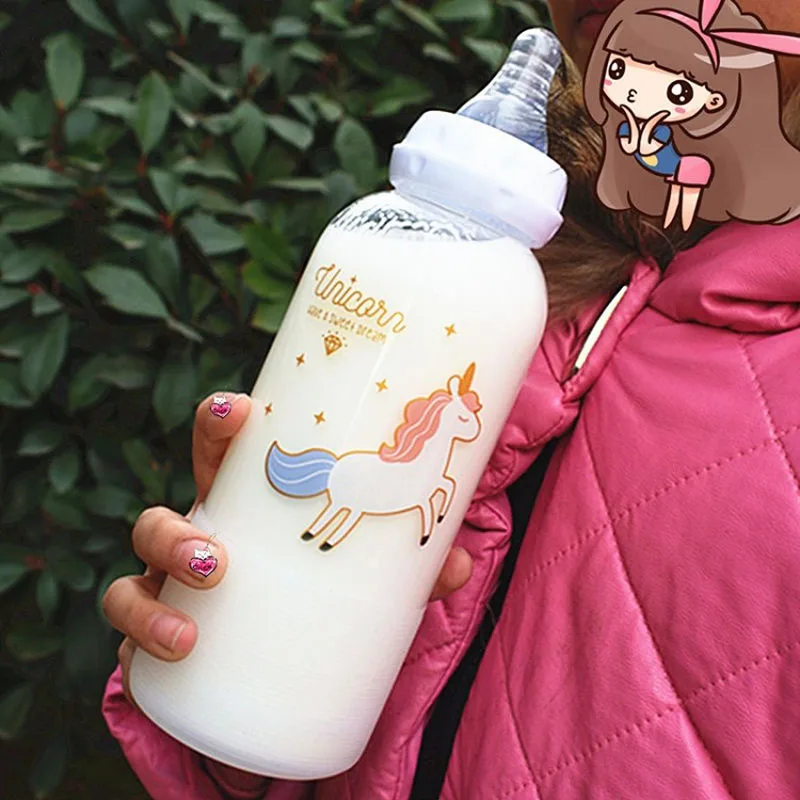 Cartoon Glass Baby Cup Horse Pattern Glass Juice Milk Tea Coffee Wine Creative Cup Gift For Childen Straw Bottle