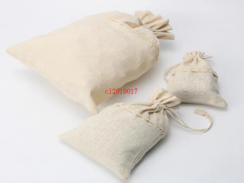 Simple fashion pure color lace linen bag 10*14/13*18cm jewelry bag