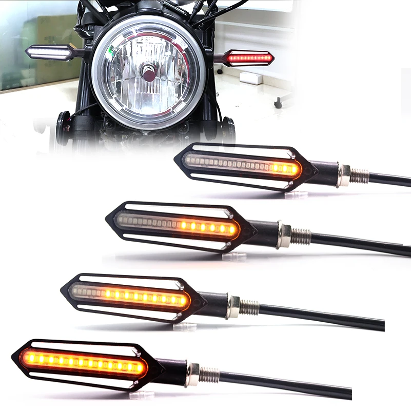 4X waterproof Motorcycle Turn Signals LED Light Flowing Water Blinker Flashing Indicator Tail Stop Signal for Honda/Kawasak.