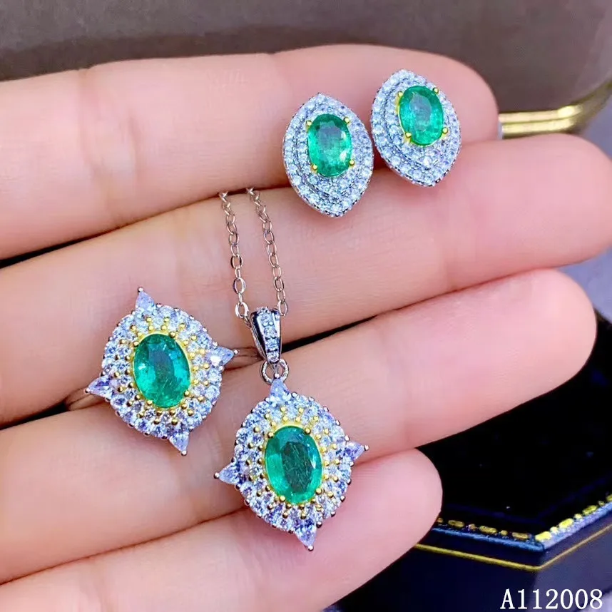 KJJEAXCMY fine jewelry 925 sterling silver natural emerald popular ladies suit support testing