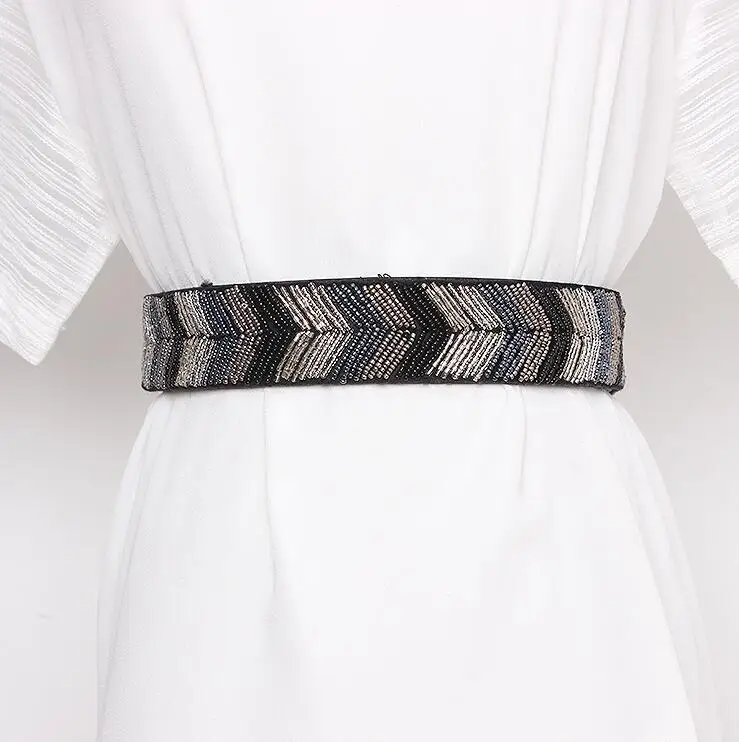 Vrouwen Runway Fashion Kralen Elastische Cumberbanden Vrouwelijke Jurk Korsetten Tailleband Riemen Decoratie Brede Riem R2849